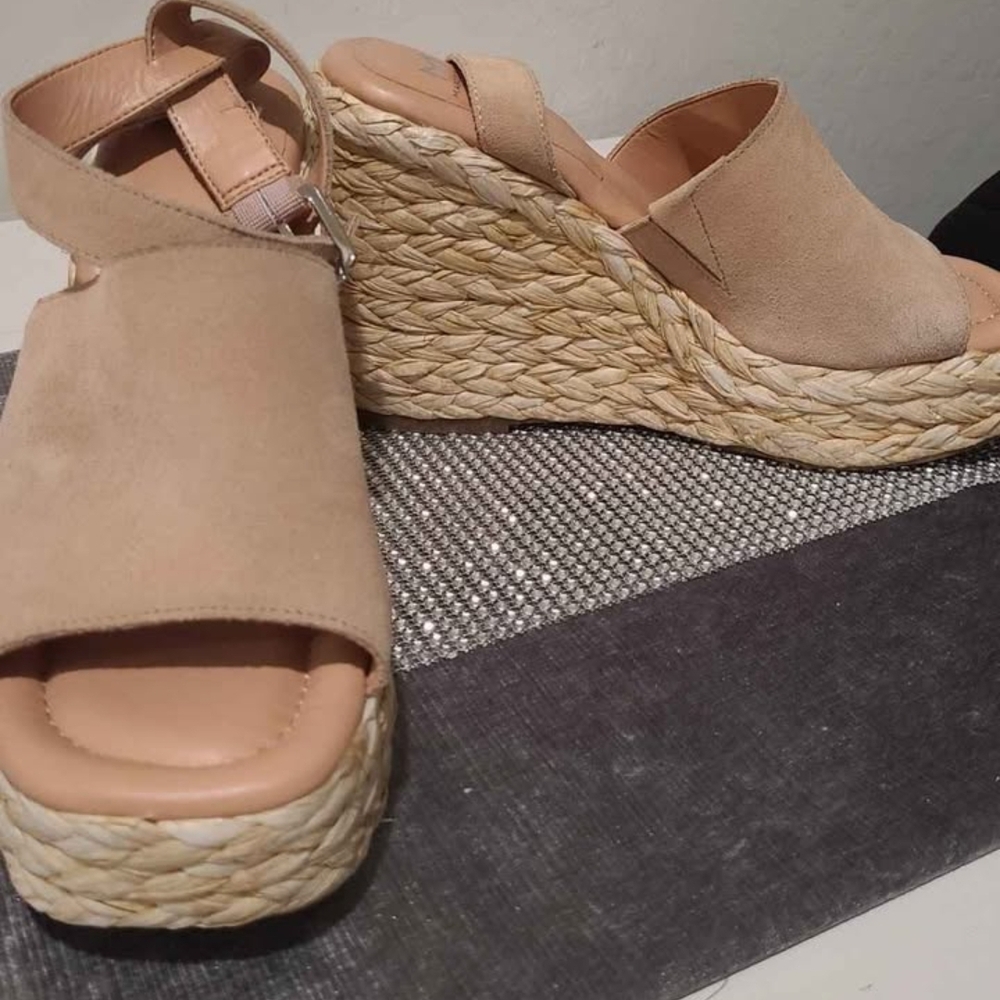 Marc Fisher Tan Wedge Sandals with Suede Finish